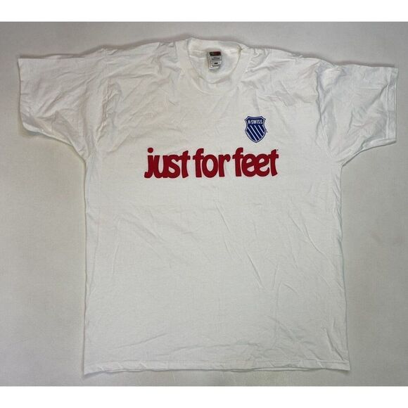 VINTAGE Just For Feet Promo Graphic T-shirt Men XL White Short Sleeve - Picture 1 of 5